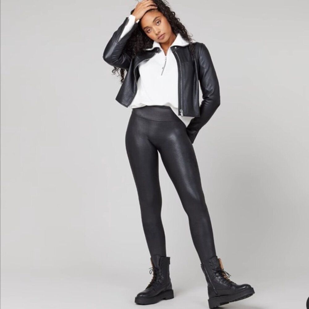 Spanx Black Faux Leather Leggings 27" Inseam
